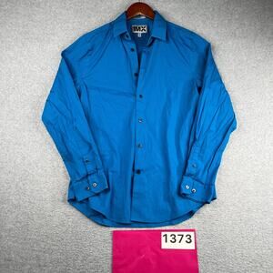Express 1MX Shirt Medium Blue Fitted Stretch Casual Button Up Long Sleeve Mens